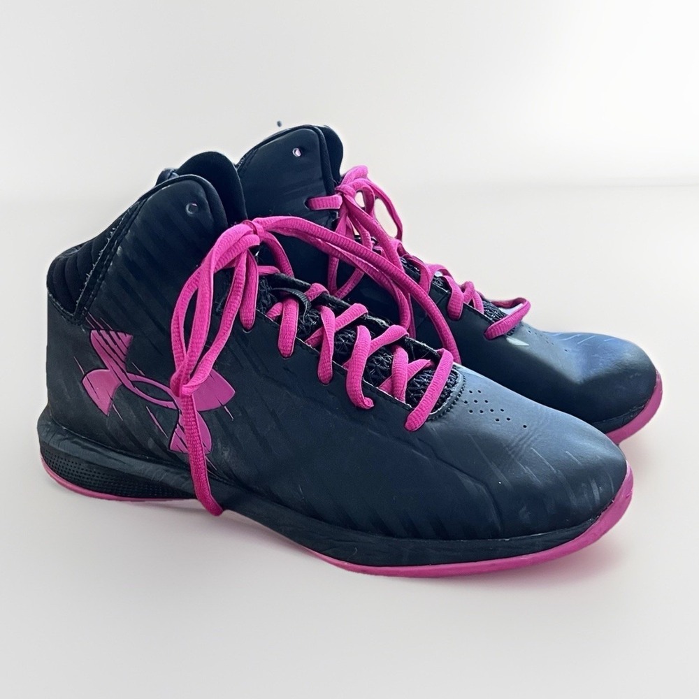 Under Armour Kids Basketball Shoes Black Pink Size 5Y Youth Athletic Sneakers